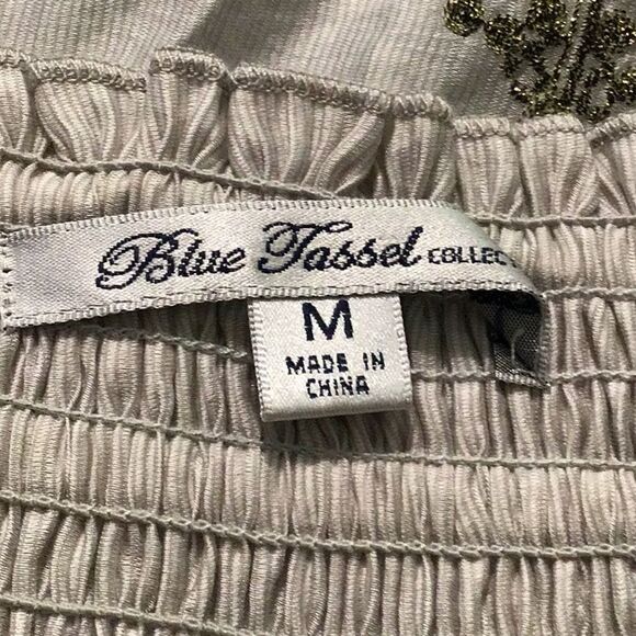 Blue Tassel Collection Gray Gold Metallic Silk Blend Embroidered Medallion Skirt - Picture 15 of 16